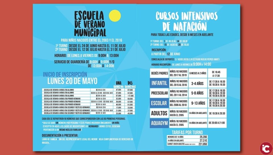 Deportes presenta la Escuela Municipal de Verano 2019 y los cursos intensivos de natación