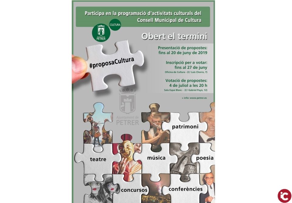 Petrer destinará hasta 4.500  para financiar las propuestas culturales que propongan los colectivos y vecinos de la localidad