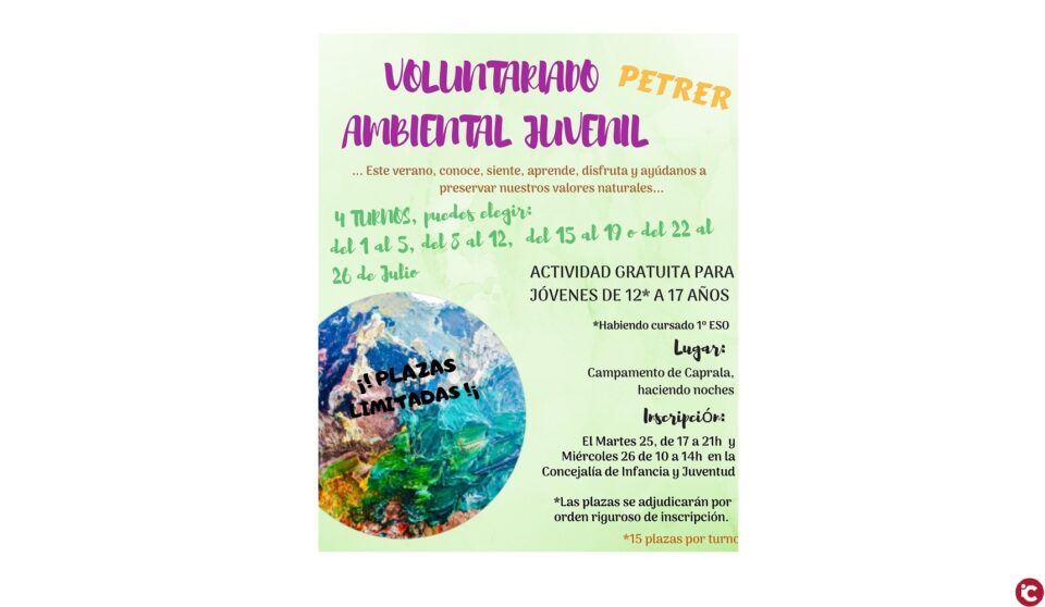60 jóvenes de Petrer participarán en el voluntariado ambiental juvenil del campamento de Caprala