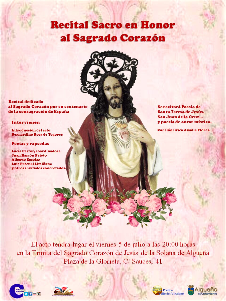 Recital Sacro en honor al Sagrado Corazón; viernes 5 de julio de 2019 a las 20:00 horas en la Ermita de la Solana de Algueña