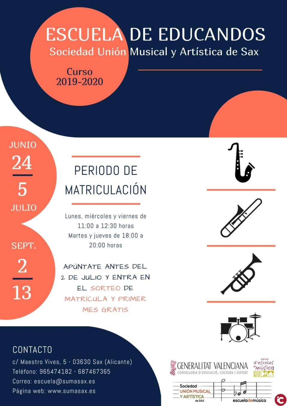 La Unión Musical de Sax abre el periodo de matrícula para la Escuela de Educandos