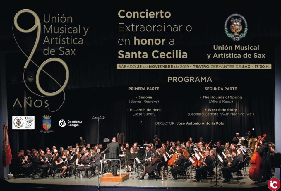 El Teatro Cervantes acoge el tradicional concierto de Santa Cecilia de la Unión Musical y Artística de Sax