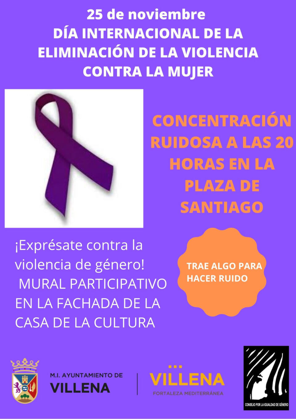 Villena celebrará una concentración para conmemorar el Día Internacional de la Eliminación de la Violencia Contra la Mujer