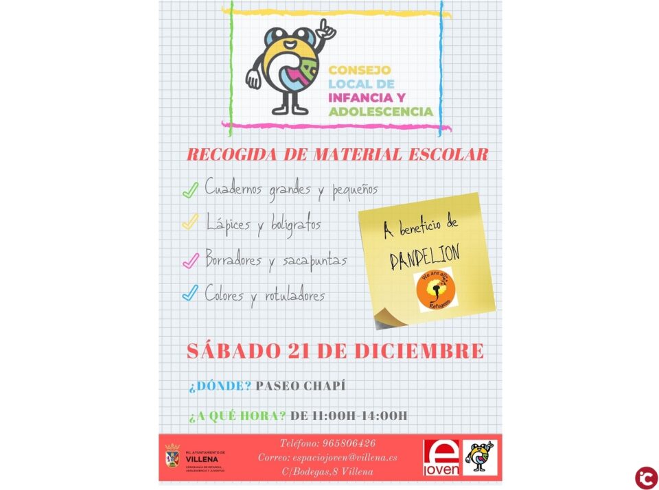 Recogida de material escolar a beneficio de la asociación Dandelión