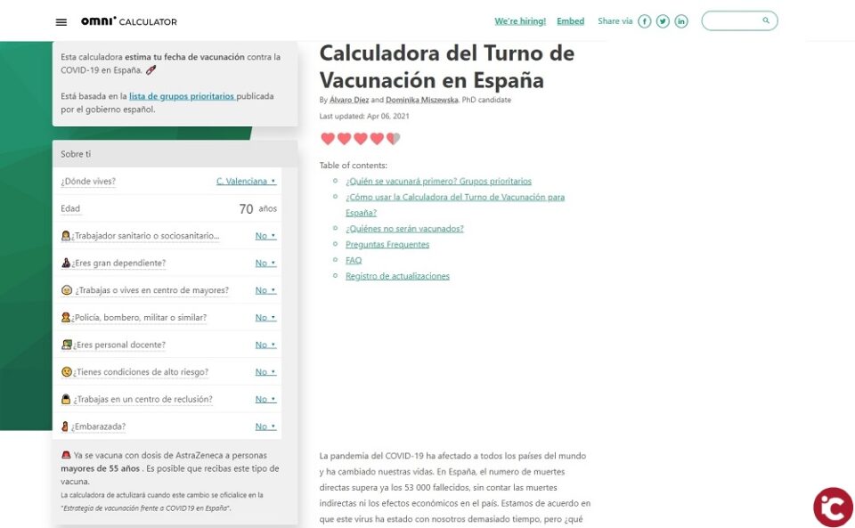 Calculadora del Turno de Vacunación en España