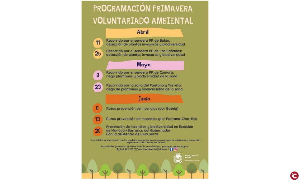 La Concejalía de Medio Ambiente da a conocer el calendario del voluntariado ambiental para el segundo trimestre de 2021