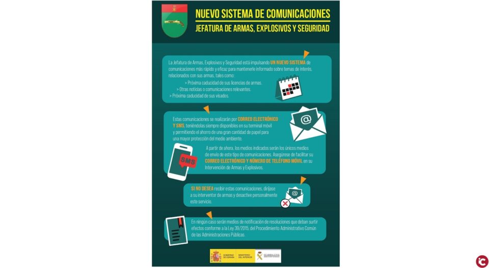Las Intervenciones de Armas y Explosivos de la Guardia Civil comienzan a informar a los ciudadanos por email y SMS