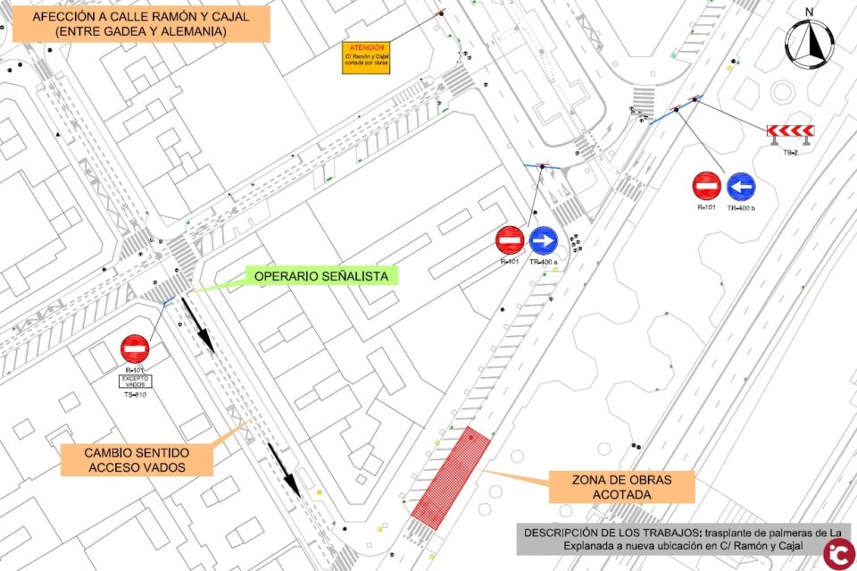 Corte de tráfico por obras en la Explanada