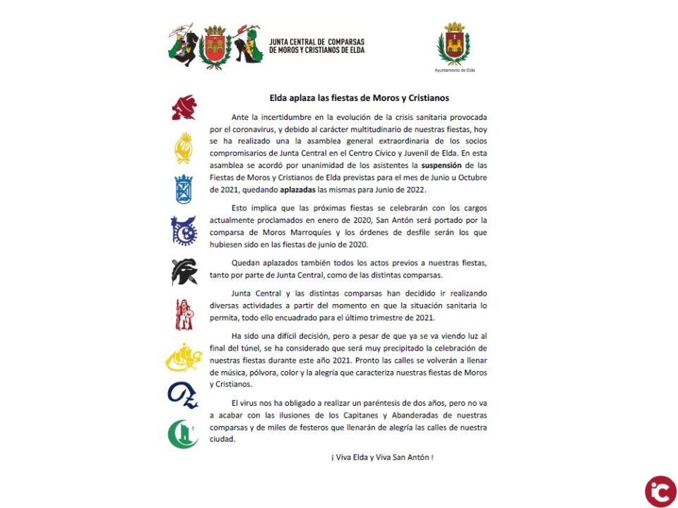 Elda aplaza las Fiestas de Moros y Cristianos