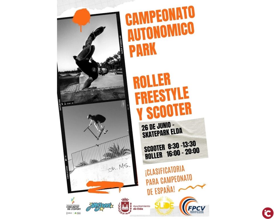 El Skate Park de Elda acogerá el sábado 26 de junio el Campeonato Autonómico de Roller Freestyle y Scooter Freestyle