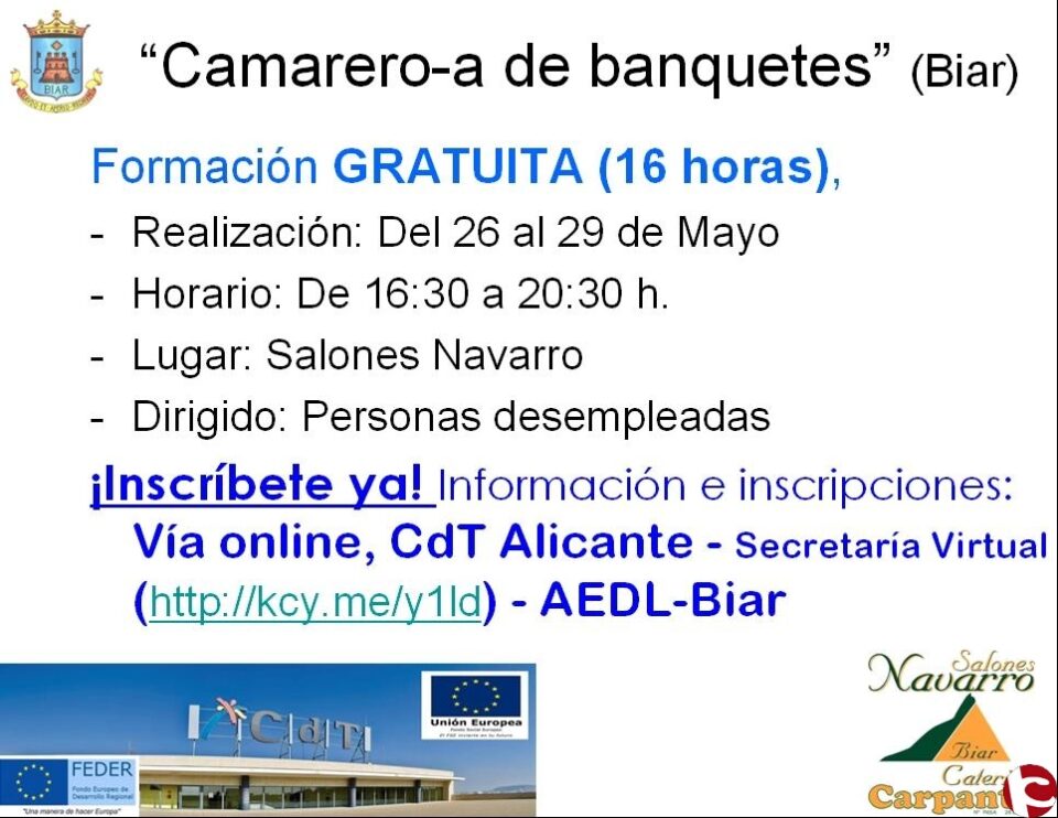Curso dirigido para personas desempleadas sobre CAMARERO DE BANQUETES. ¡Apúntate! ¡Es gratuito!