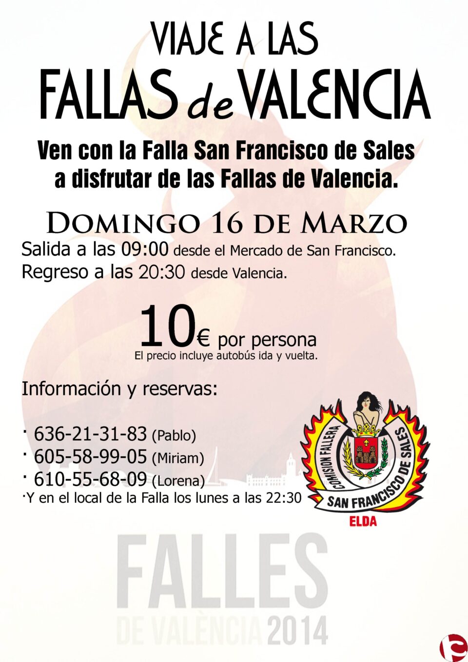 La Falla San Francisco de Sales de Elda organiza un viaje a las Fallas de Valencia
