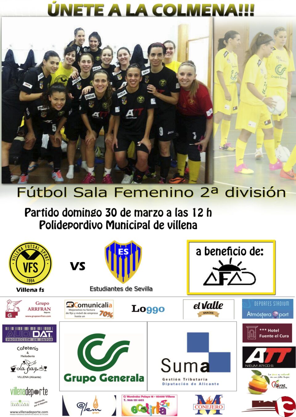 CLUB VILLENA FUTBOL SALA nos envía el cartel del partido que se disputará el domingo a las 12 en el Pabellón