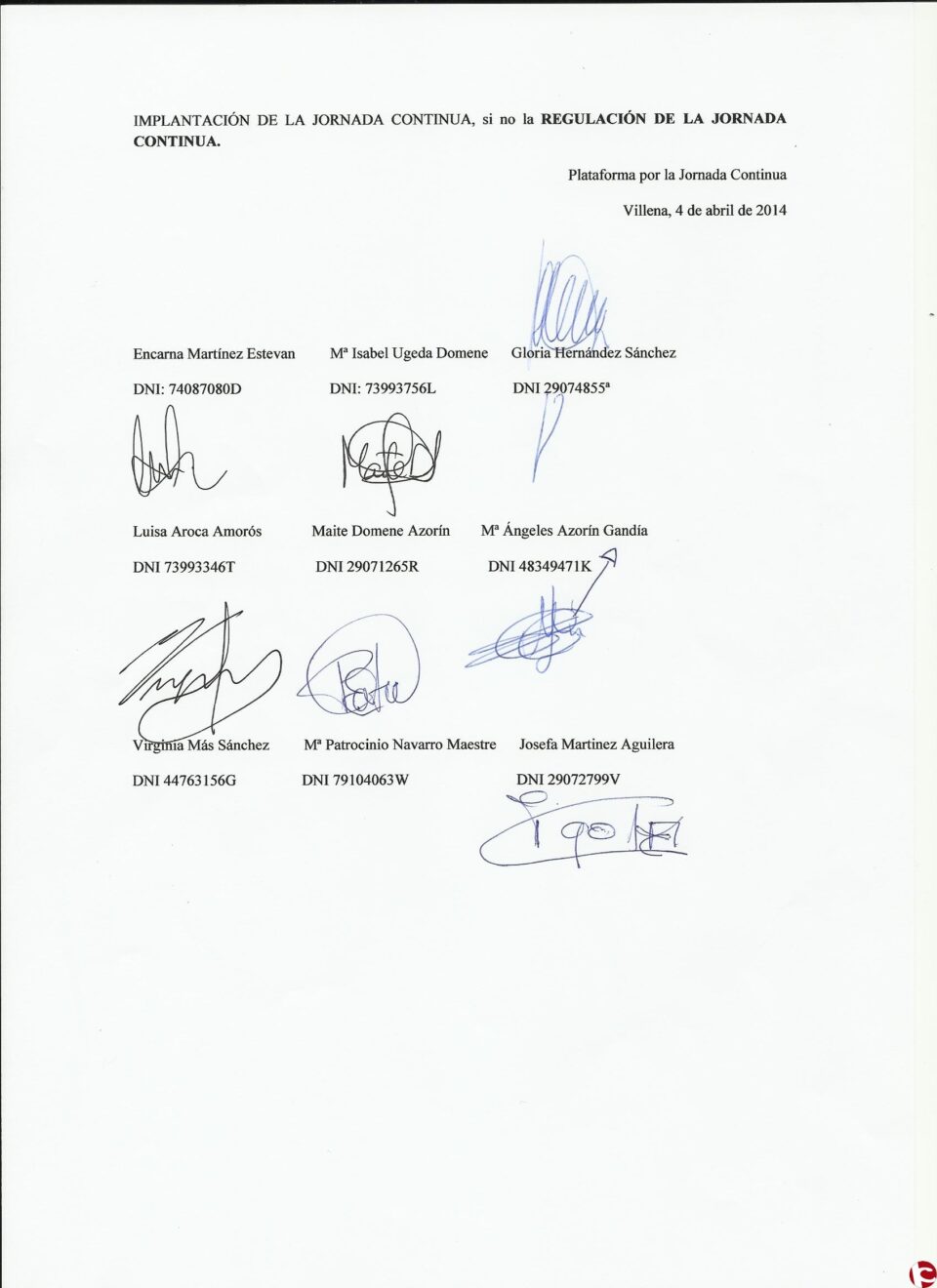 NOTA INFORMATIVA PLATAFORMA JORNADA CONTINUA