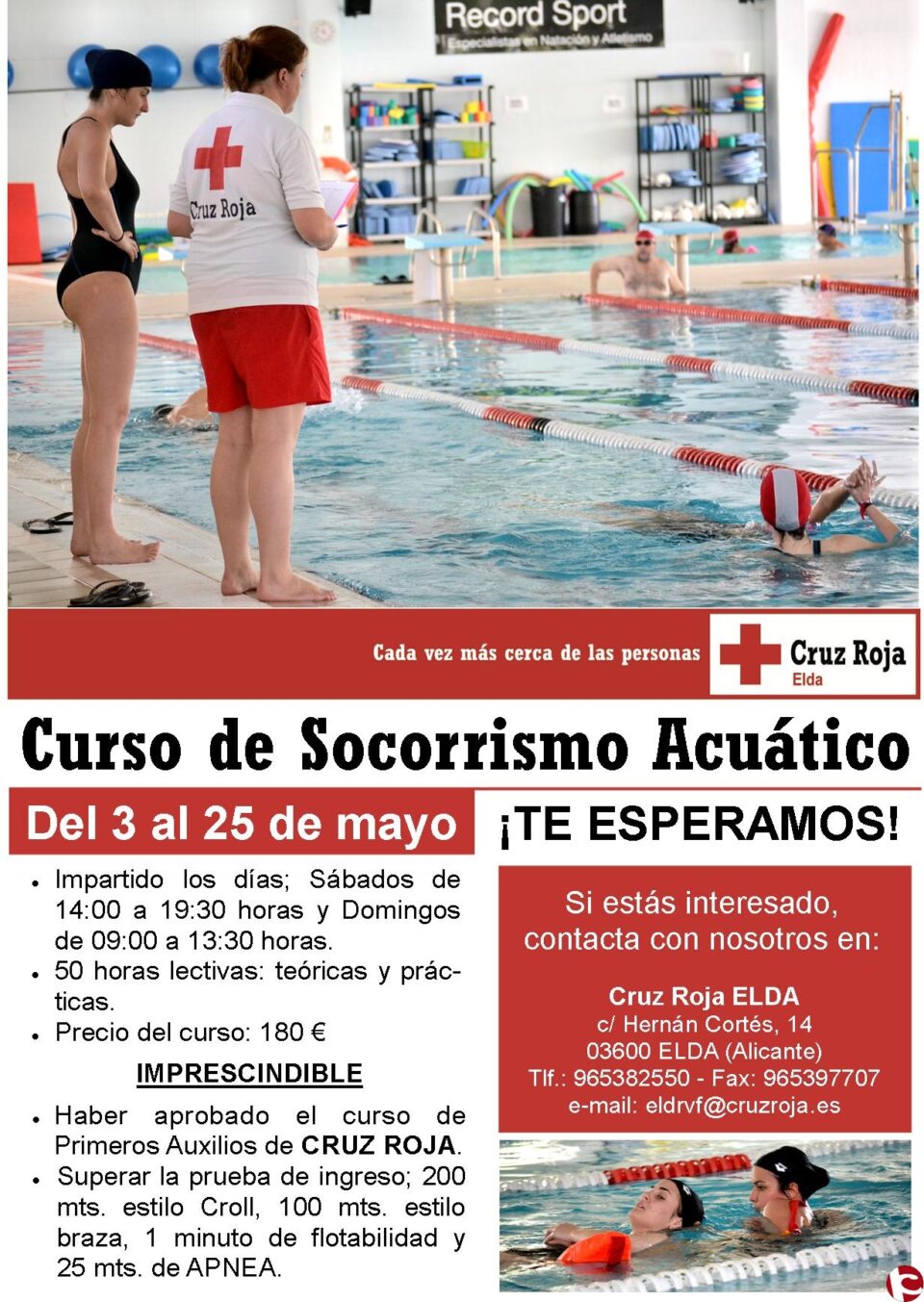 Cruz Roja Elda organiza un Curso de Socorrismo Acuático