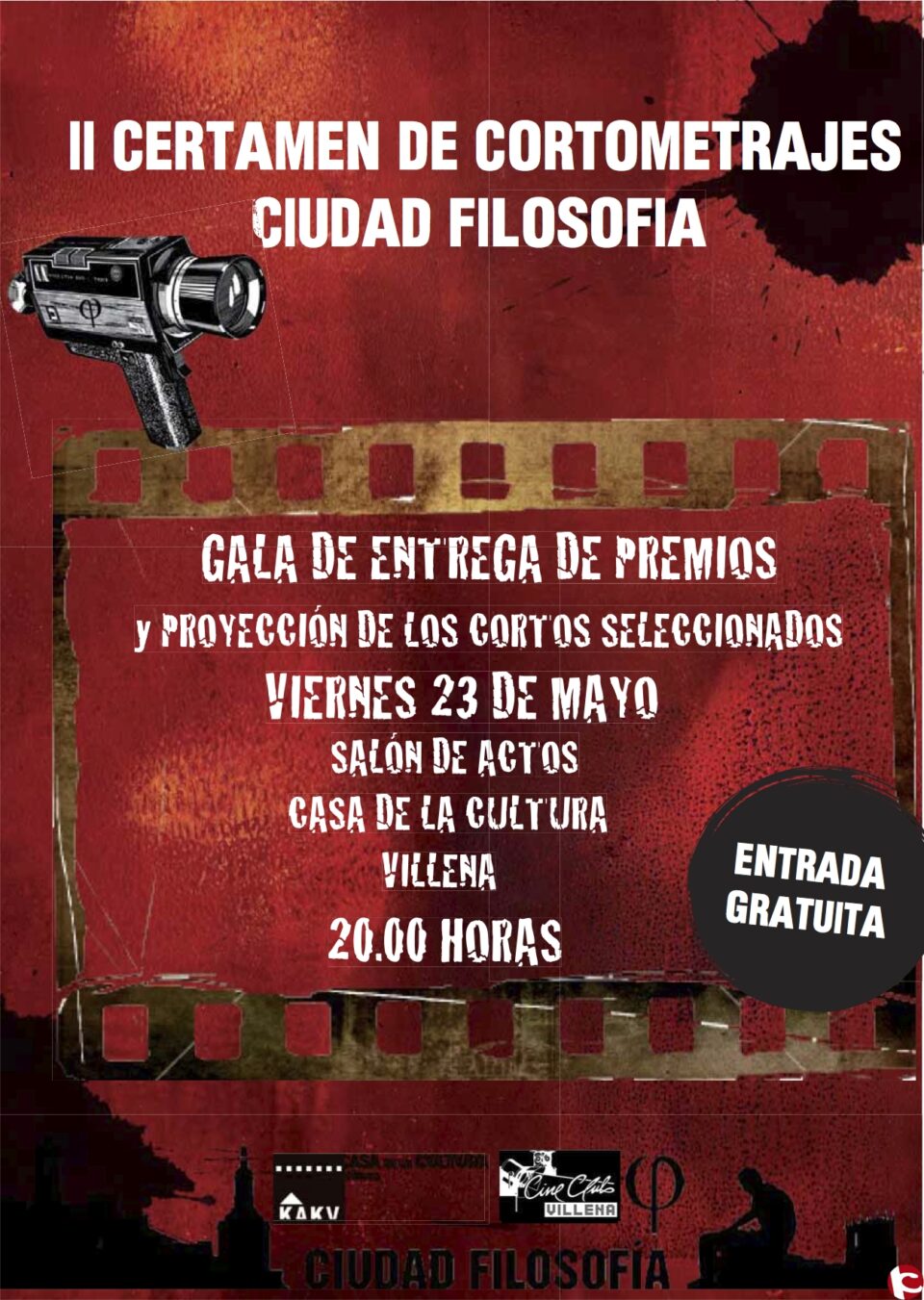Entrega de Premios y Proyección de los Cortos Seleccionados del II Certamen de Cortometrajes Ciudad Filosofía será el viernes a las 20:00 h