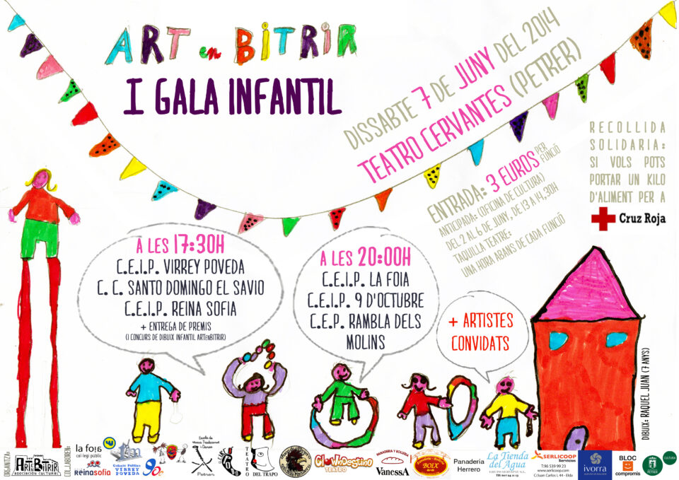 El sábado 7 de junio en el Teatro Cervantes de Petrer tendrá lugar la I GALA INFANTIL ARTenBITRIR donde participaran alumnos/as de los coles y artistas invitados.