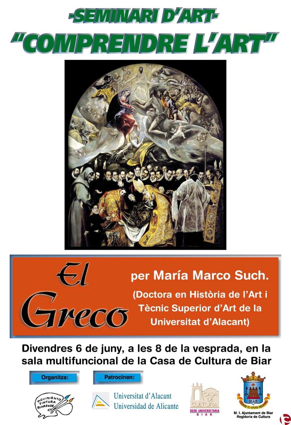 Seminari d`Art-Entender el arte organizada por el Movimiento Pintura Biarense en colaboración con la Sede Universitaria de la U.A.