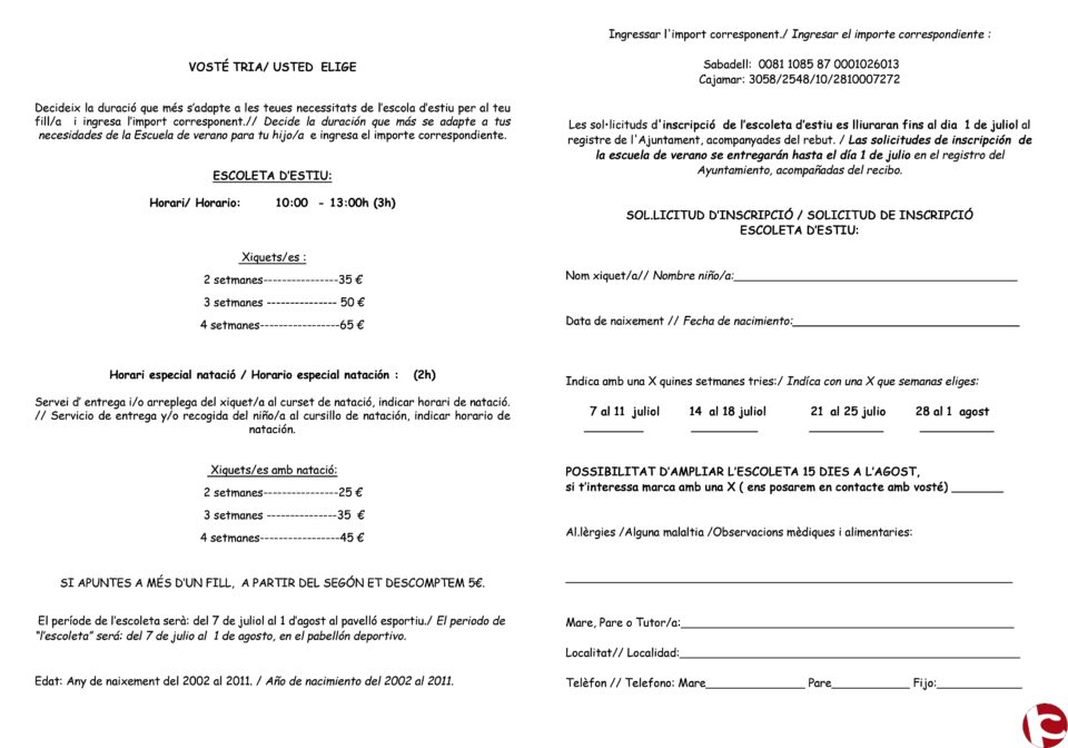 Se ha abierto el plazo de inscripción para la escuela de verano dirigida a niñ@s en edades comprendidas entre los 3 y 12 años