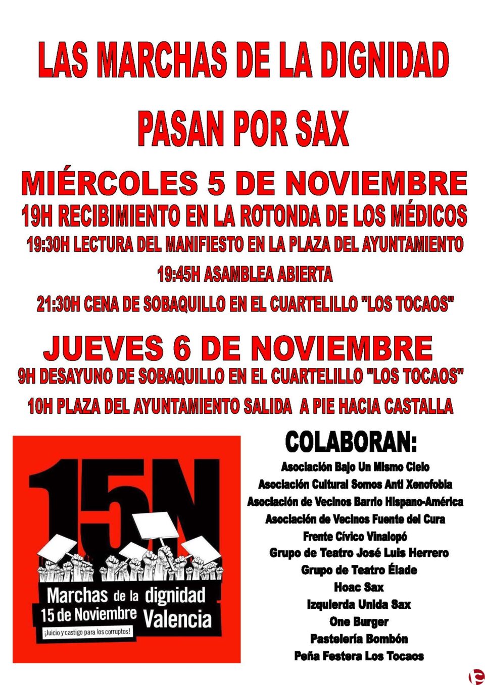 Marchas de La Dignidad a su paso por Sax