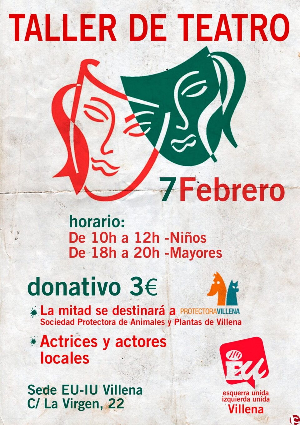 ESQUERRA UNIDA DE VILLENA ORGANIZA UN TALLER DE TEATRO PARA NIÑAS/OS Y MAYORES