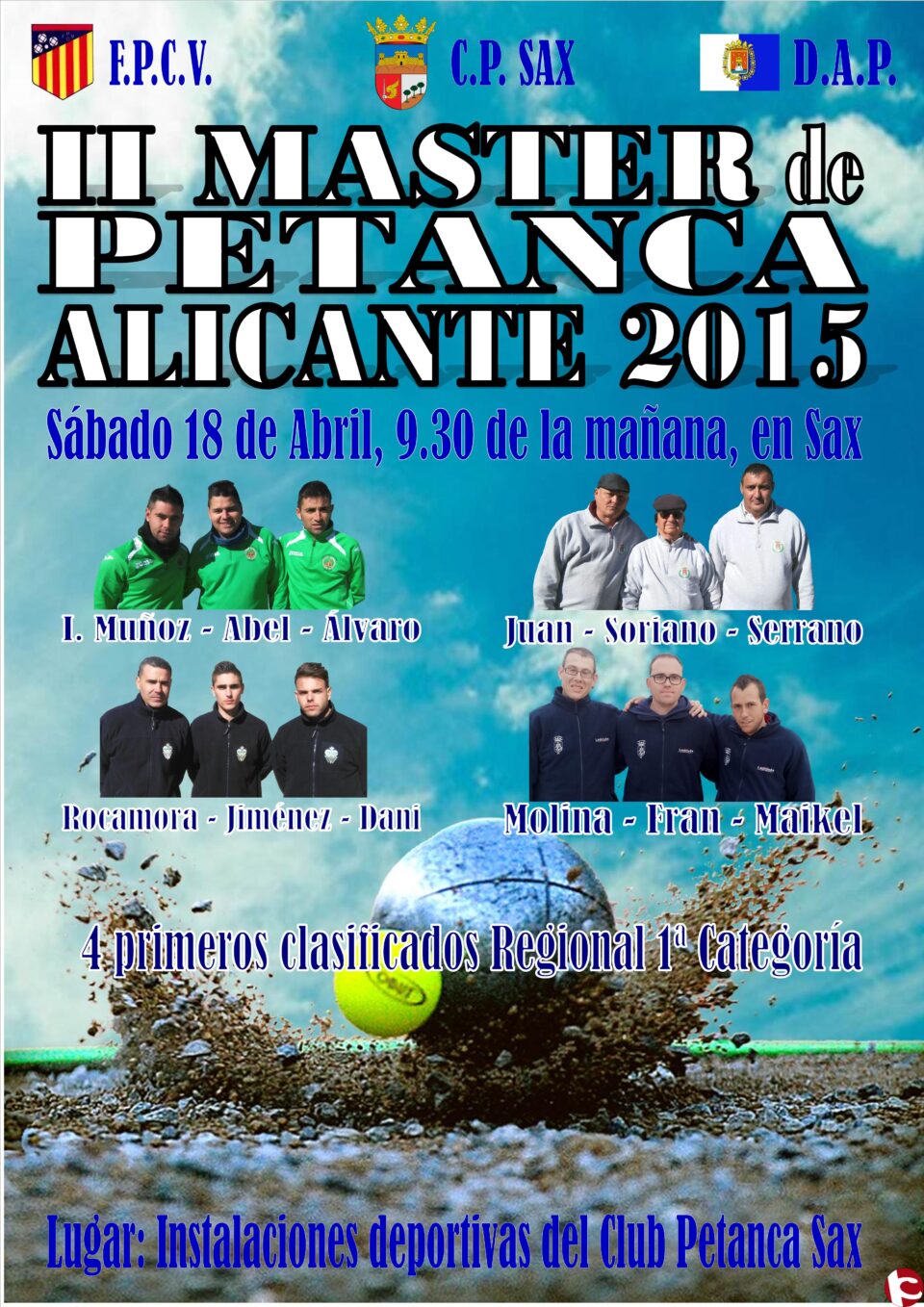 El II Master Provincial de Petanca se celebrará en Sax el 18 de abril