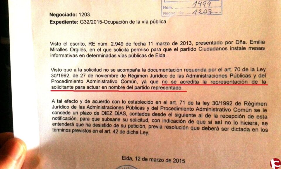 Ciudadanos Elda: El PP impide a Cs instalar mesas informativas en Elda