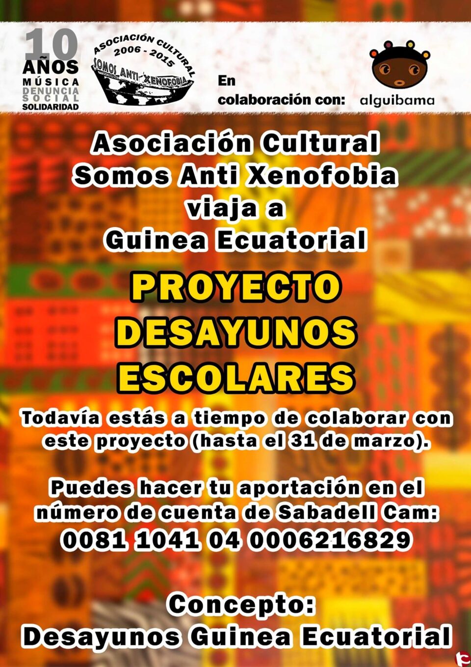La Asociación Cultural Somos Anti Xenofobia de Sax viajará a África en los primeros días de Abril para llevar a cabo el proyecto Desayunos Escolares