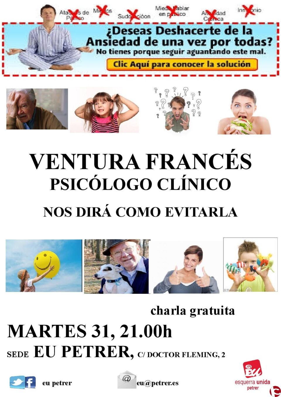 Charla gratuita sobre la ANSIEDAD a cargo de "Ventura" (psicólogo clínico)