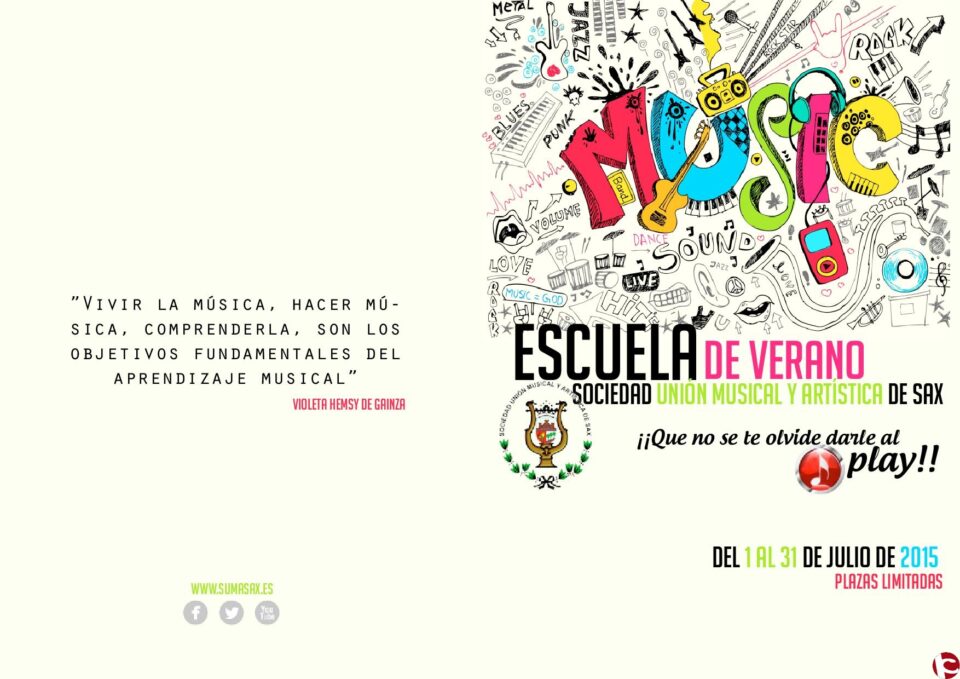 La Sociedad Union Musical y Artistica de Sax informa sobre la Escuela de Verano Musical