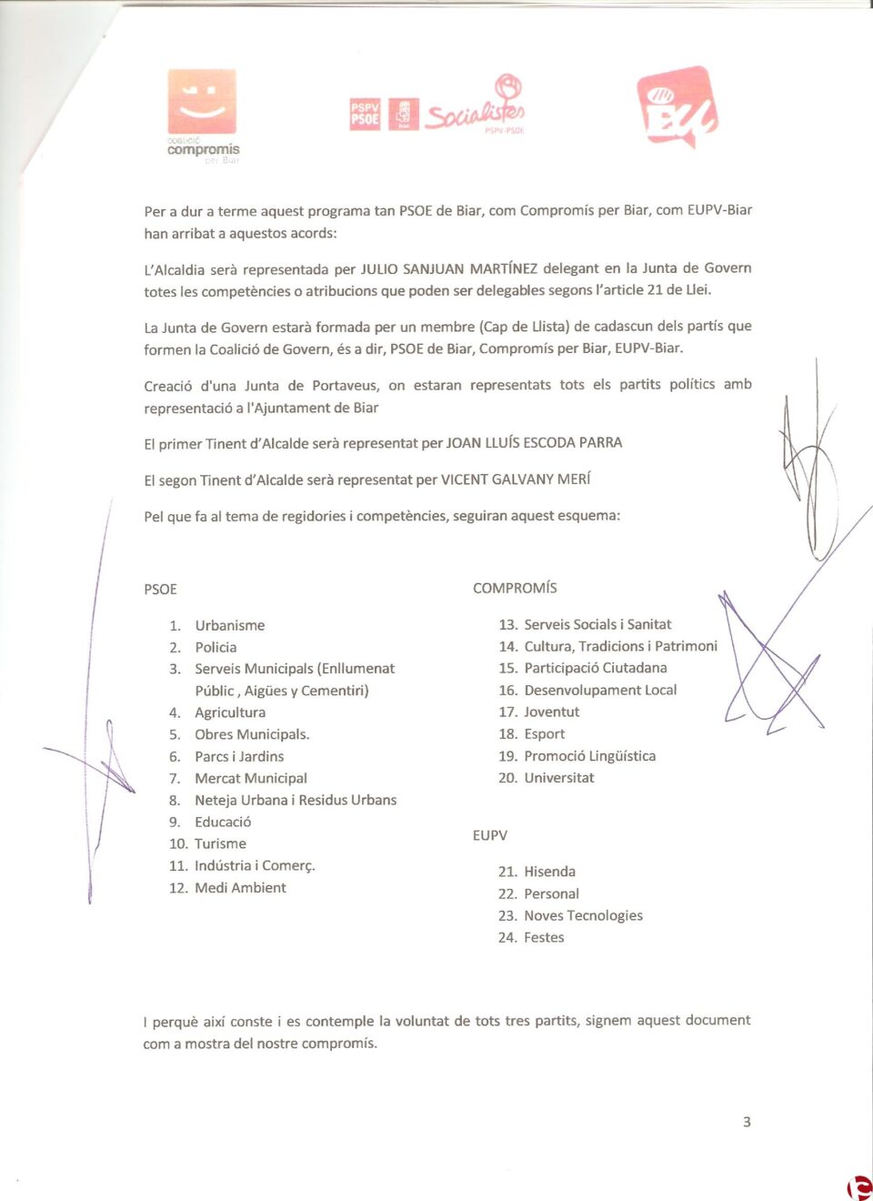 L´alcaldia de Biar serà representada per Julio Sanjuán del PSOE