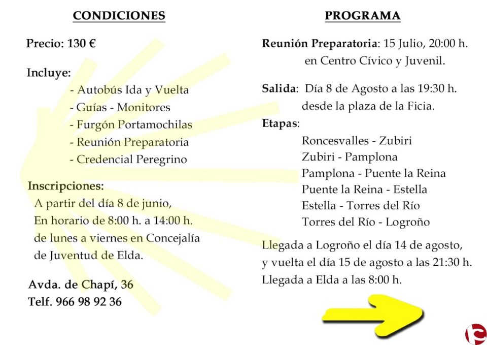 La concejalía de Juventud de Elda informa de que todavía quedan plazas para hacer el Camino de Santiago