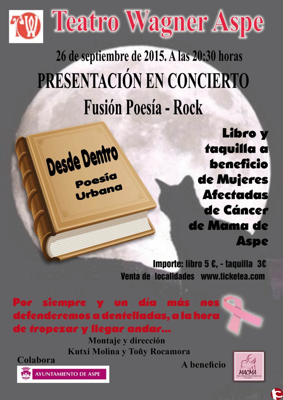 Concierto-Presentación del Libro Desde dentro. Poesía urbana a beneficio de acto la Asociación de Mujeres Afectadas con Cáncer de Mama de Aspe