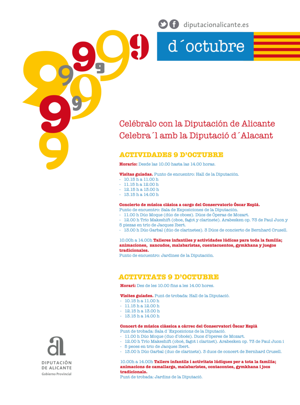 La Diputació d´Alacant organitza per primera vegada una jornada festiva de portes obertes amb motiu del 9 d ´Octubre