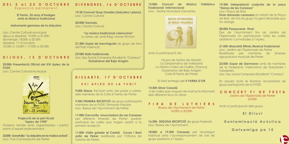 El Terròs organiza el 16 Aplec de dolçainers i Tabaleters a Petrer