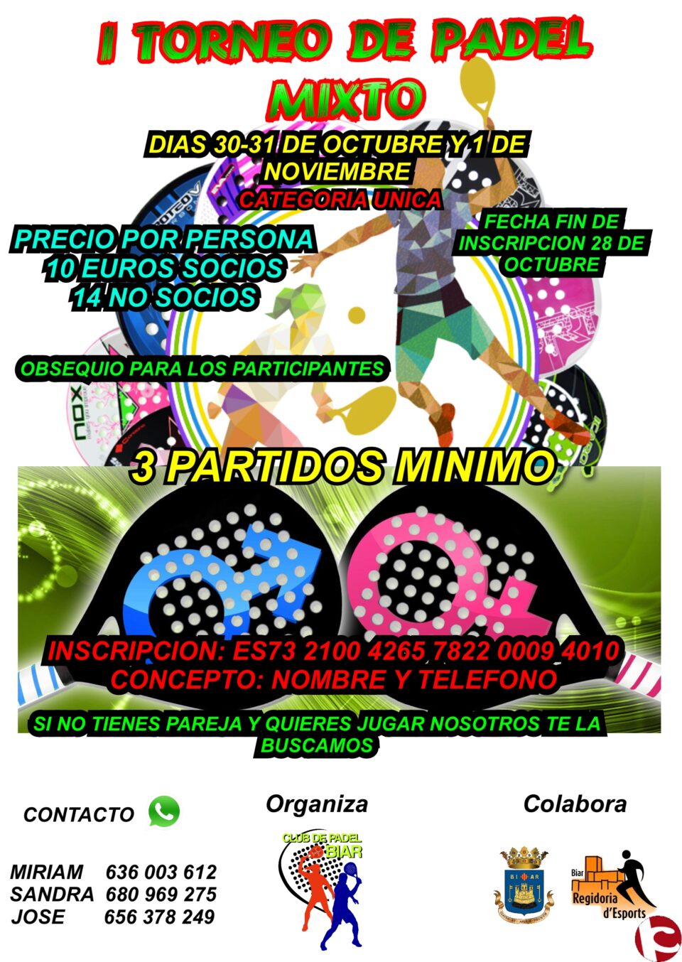 Dimecres finalitzen les incripcion per al I Torneig de pàdel mixt