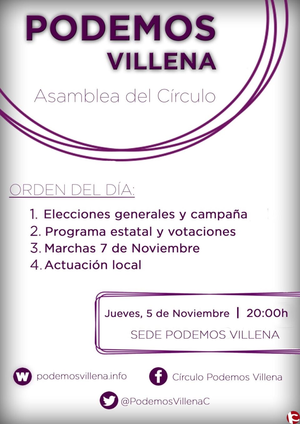 Convocatoria de Asamblea del Círculo Podemos de Villena