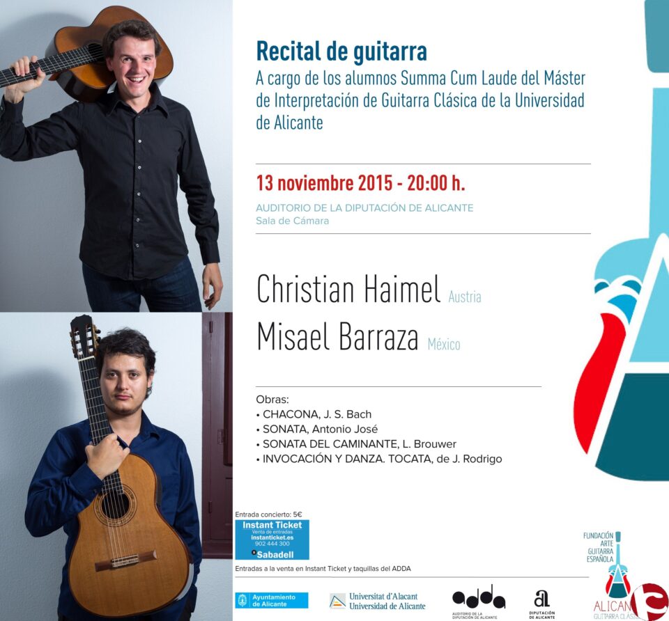 Los alumnos Summa Cum Laude del Máster de Guitarra Clásica de la UA ofrecen un recital en el ADDA