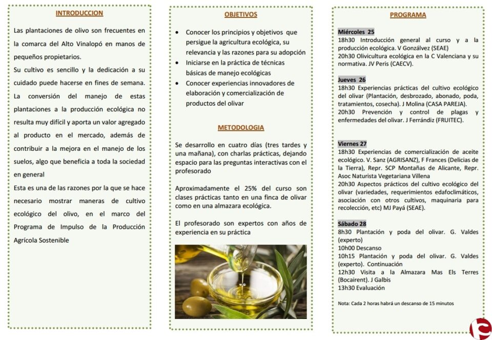 Curso gratuito de Olivicultura ecológica