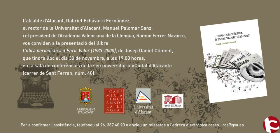 Josep Daniel Climent recull L´obra periodística d´Enric Valor en una publicació