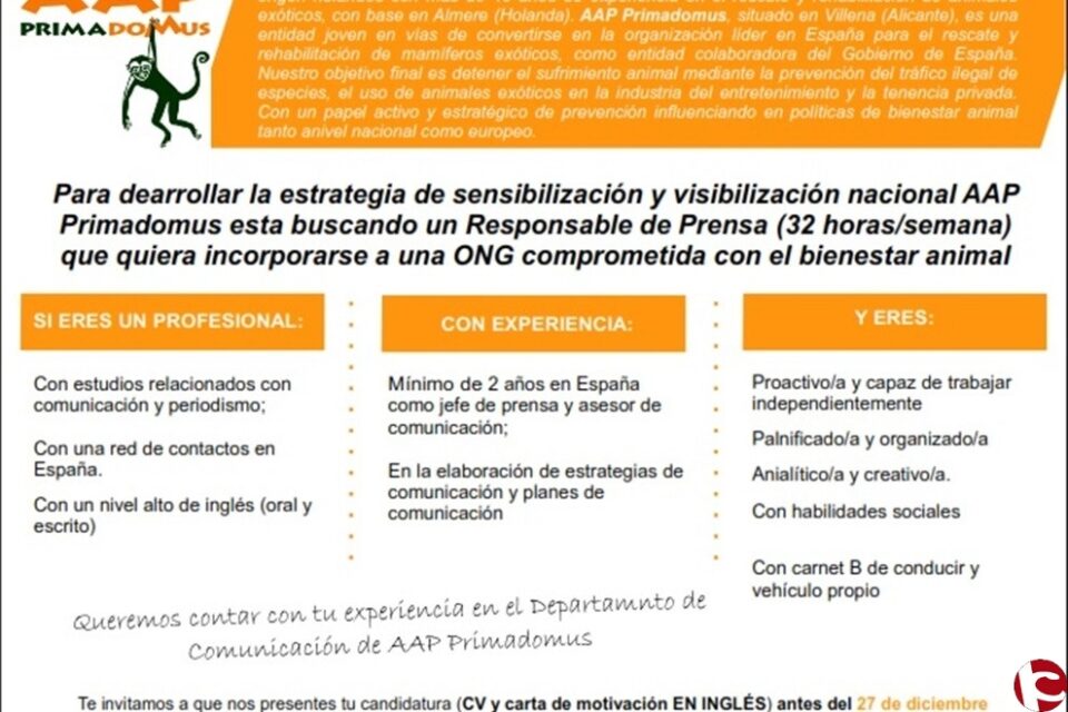 Primadomus busca un Responsable de Prensa