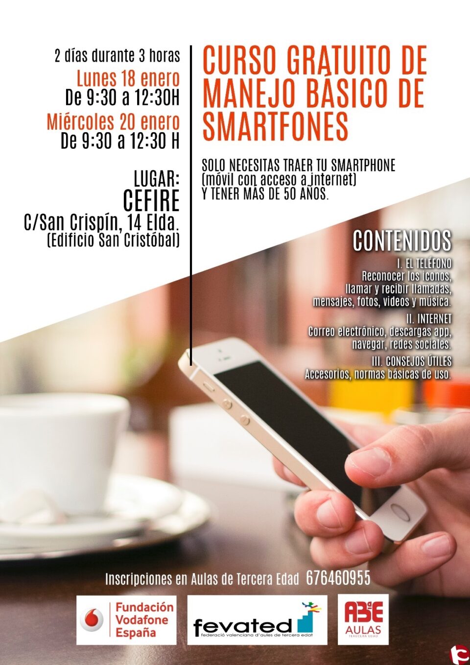 Cursos gratuitos para manejar smartphones en Aulas de Tercera Edad