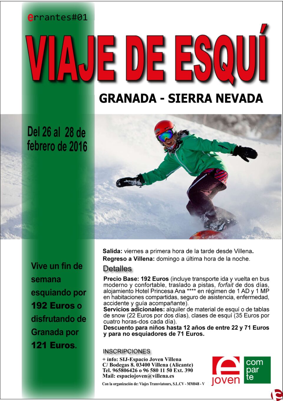 Abierto el plazo de inscripción del viaje de esquí a Sierra Nevada