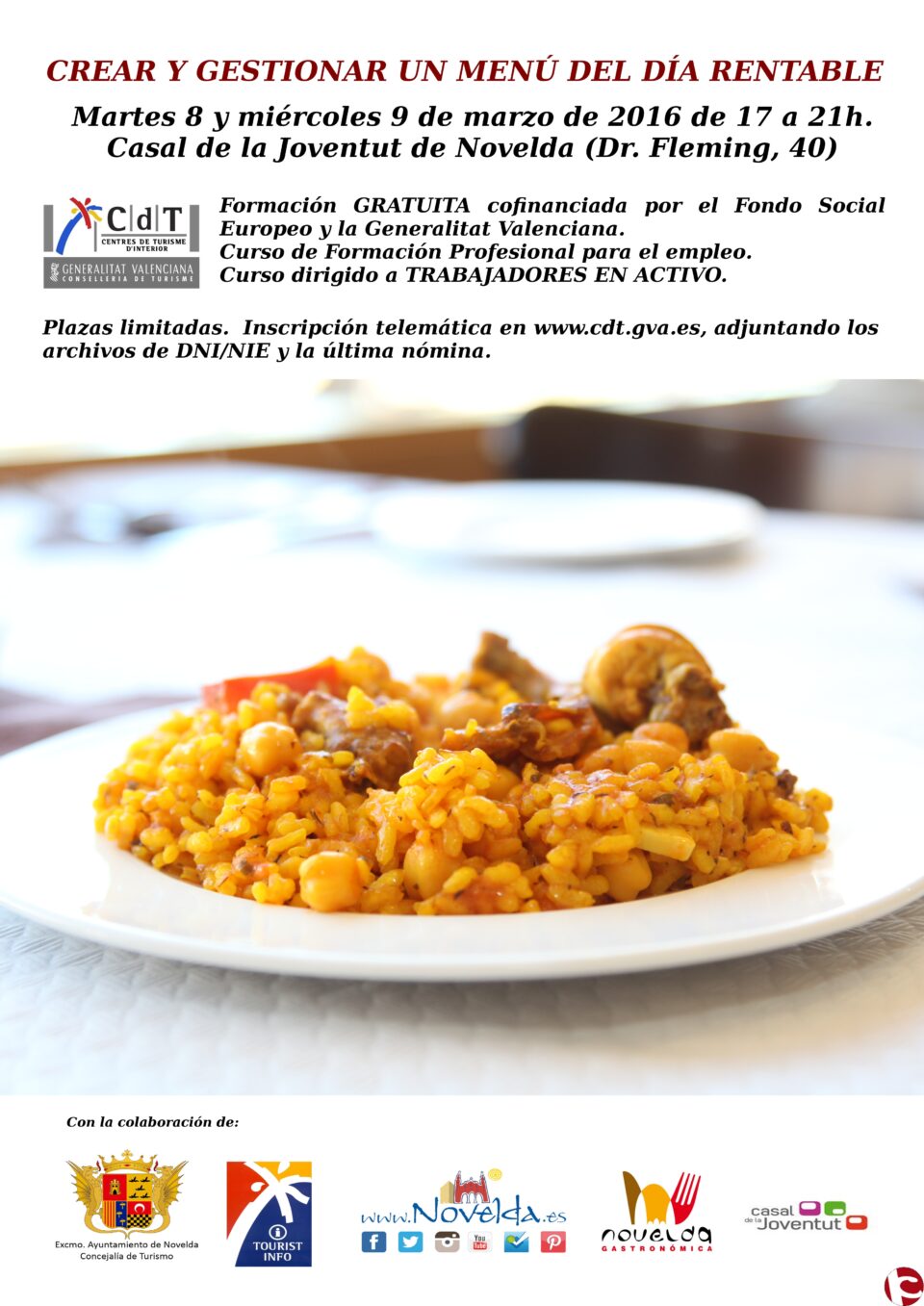 Curso gratis en Novelda Cómo crear un menú del dia rentable.