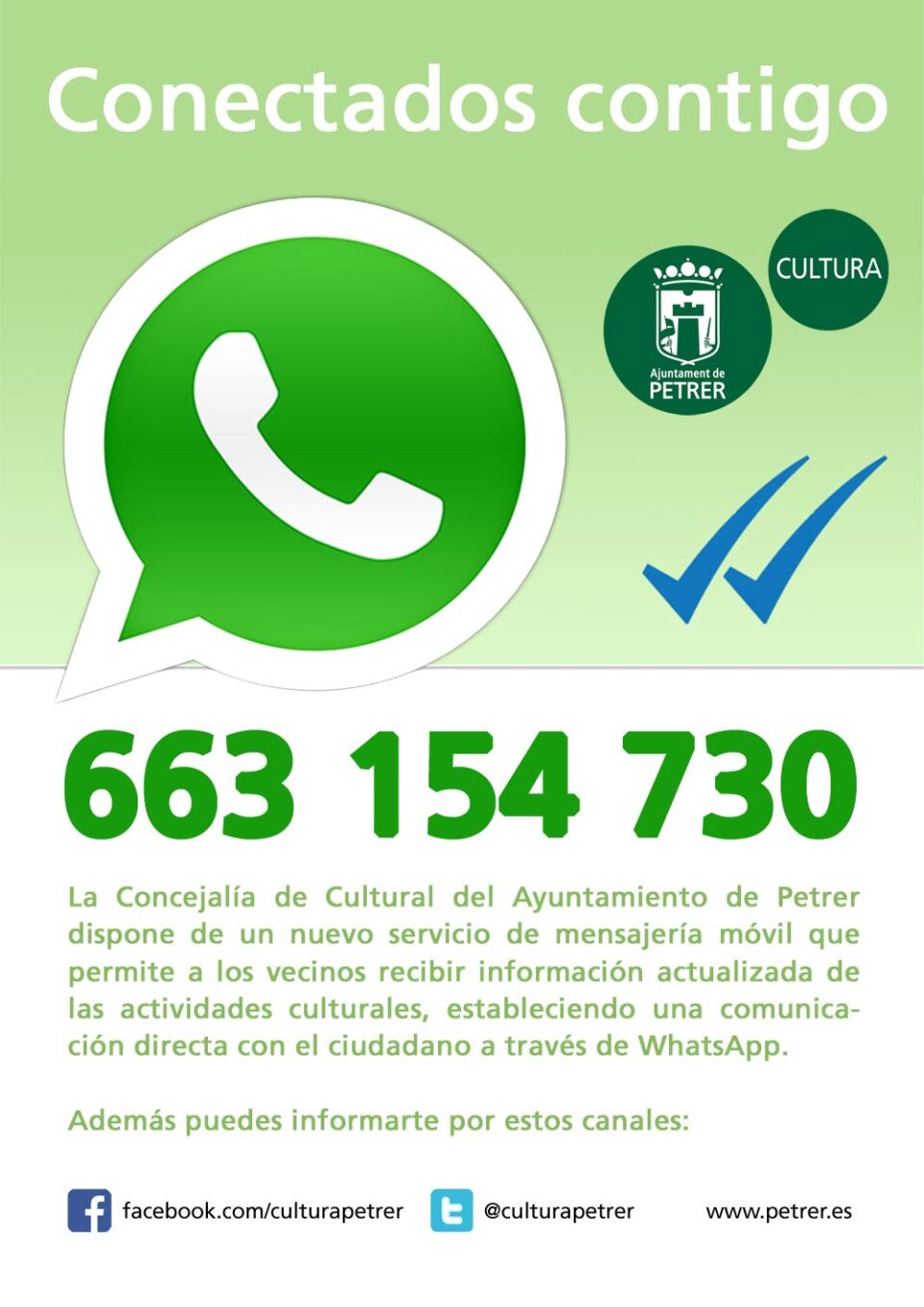 La Concejalía de Cultura de Petrer pone en marcha un servicio de Whatsapp para informar a sus ciudadanos