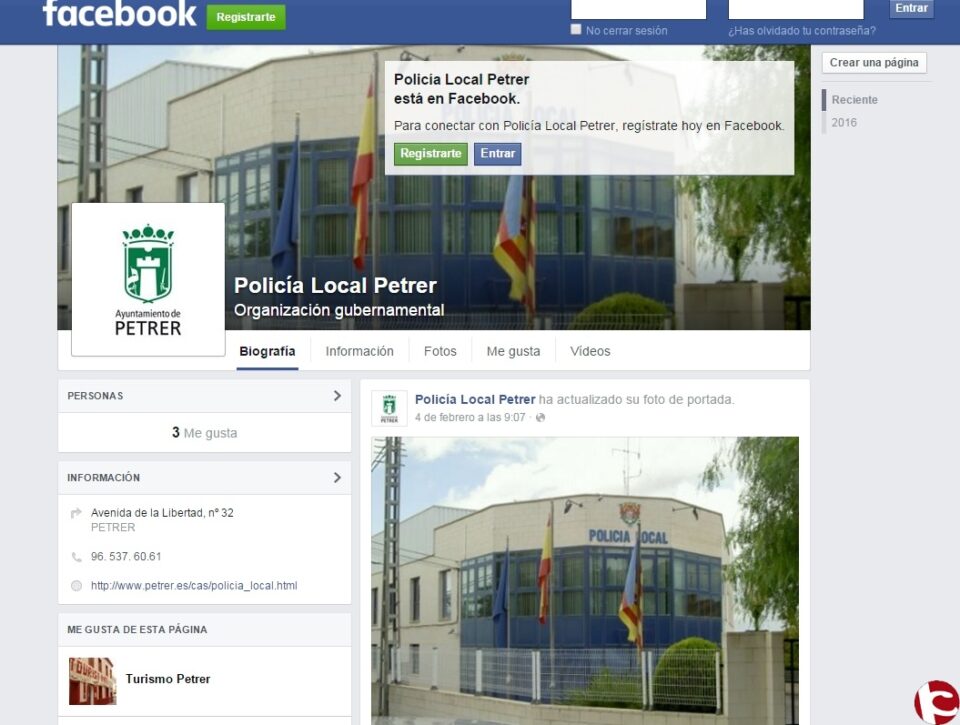 La Policía Local de Petrer se suma a Facebook y Twitter