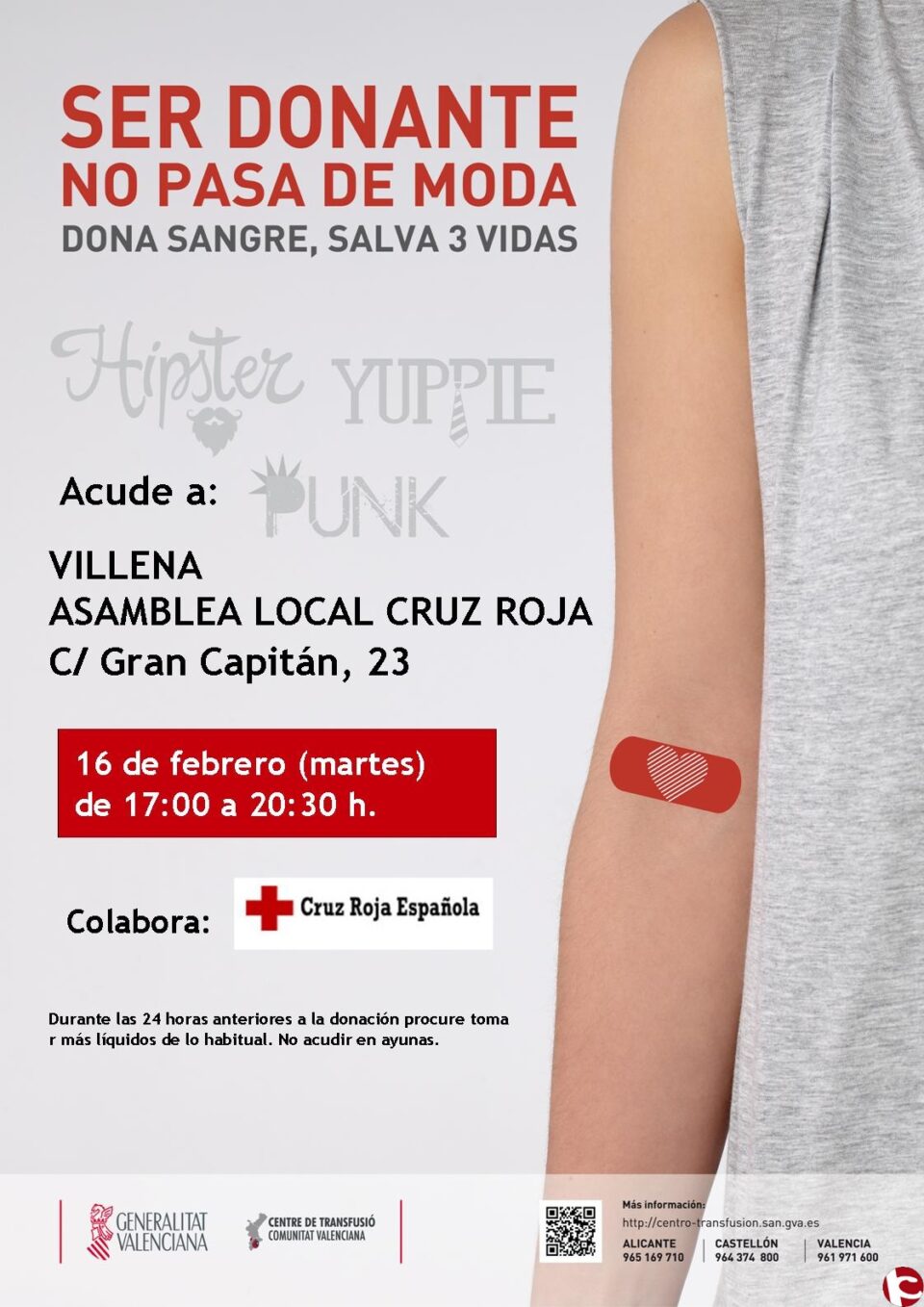 DONAR SANGRE PUEDE SALVAR VIDAS. El martes 16 de febrero en la Asamblea Local de Cruz Roja