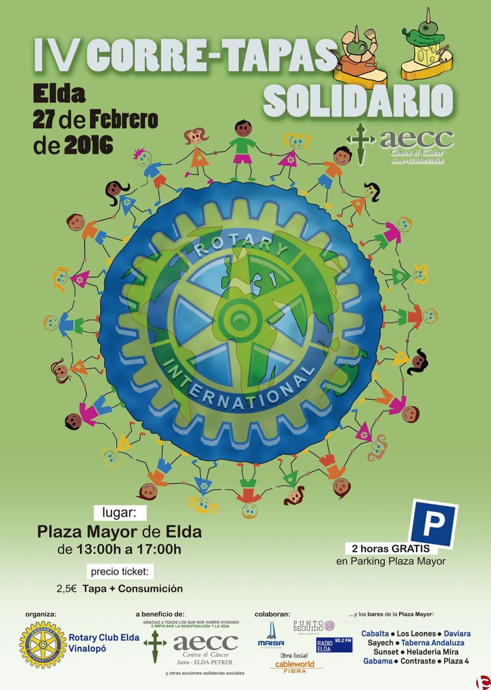 El IV CORRE-TAPAS SOLIDARIO tendrá lugar el próximo sábado 27 de Febrero en la Plaza Mayor de Elda