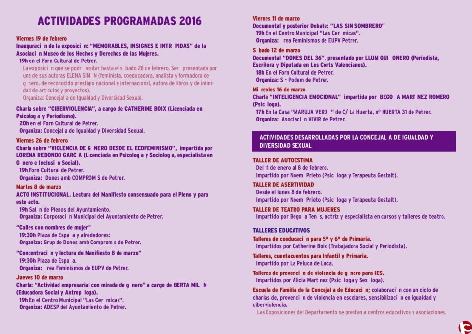 Actividades con motivo del Día de la Mujer