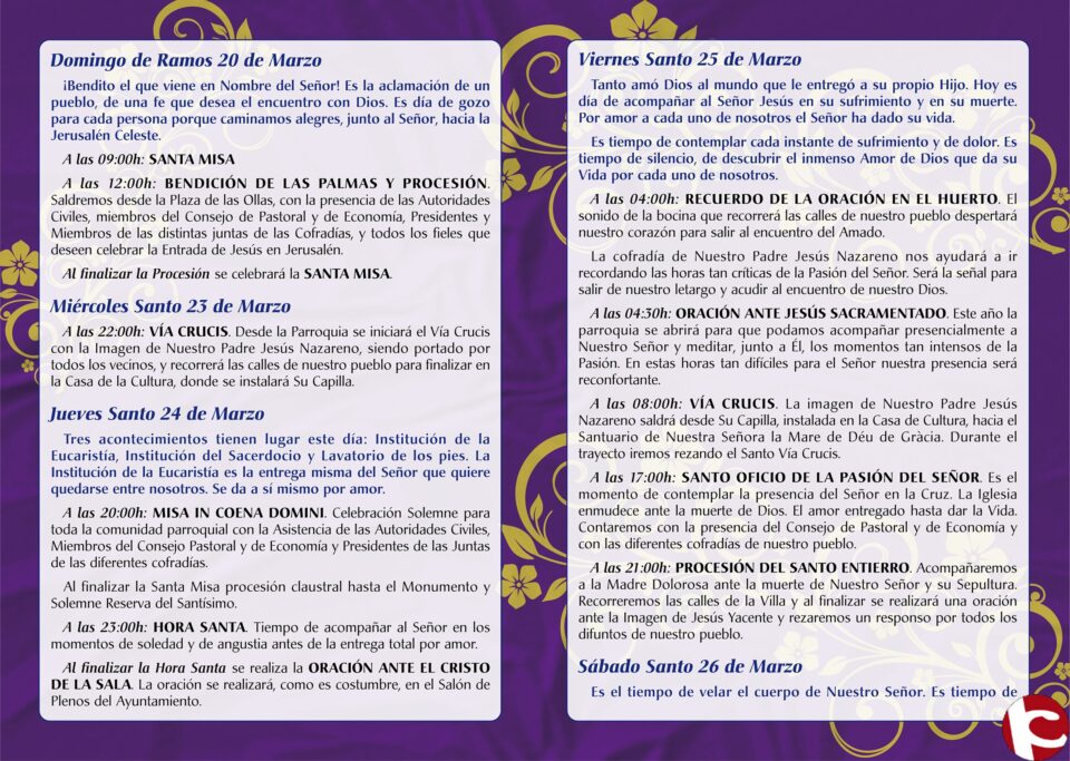 Programa de Actos para Semana Santa
